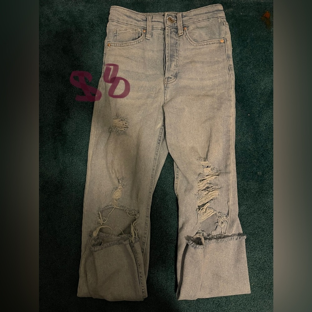 Wild fable; size 00; ripped light blue high rise straight jean